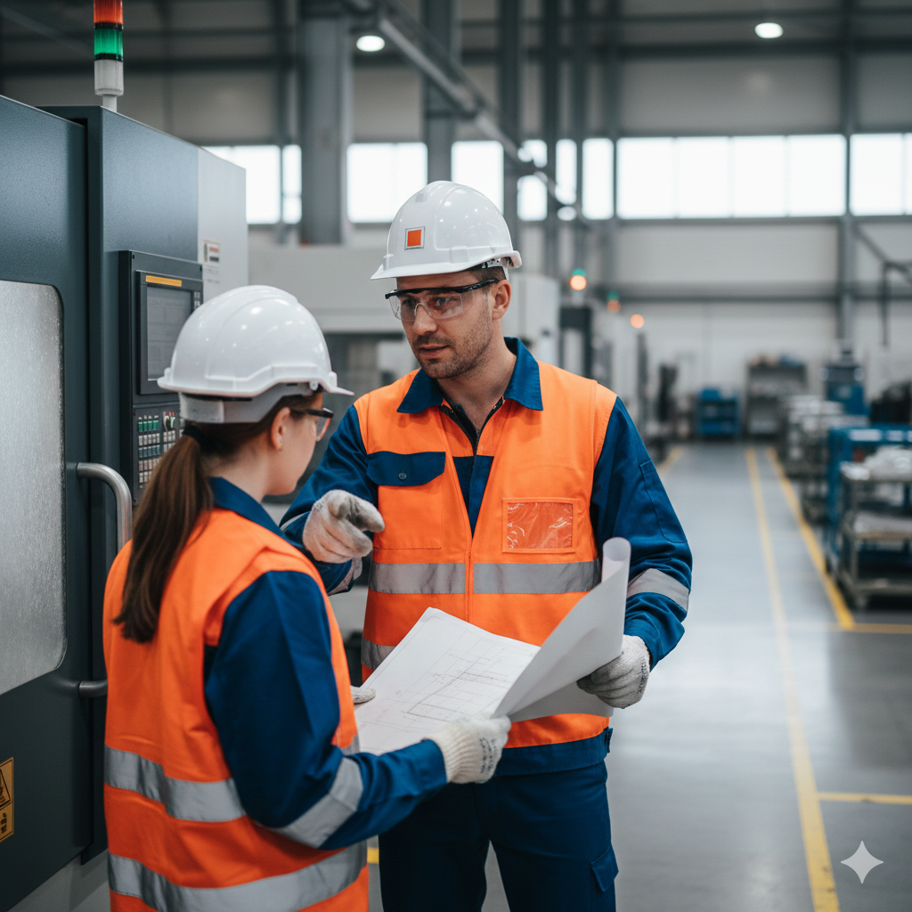 Equipo de seguridad industrial evaluando riesgos